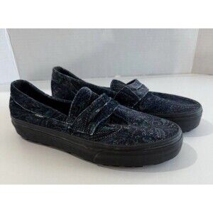 VANS Style 53 Velvet Paisley Dark Blue purple teal Loafers Men 7 women 8.5